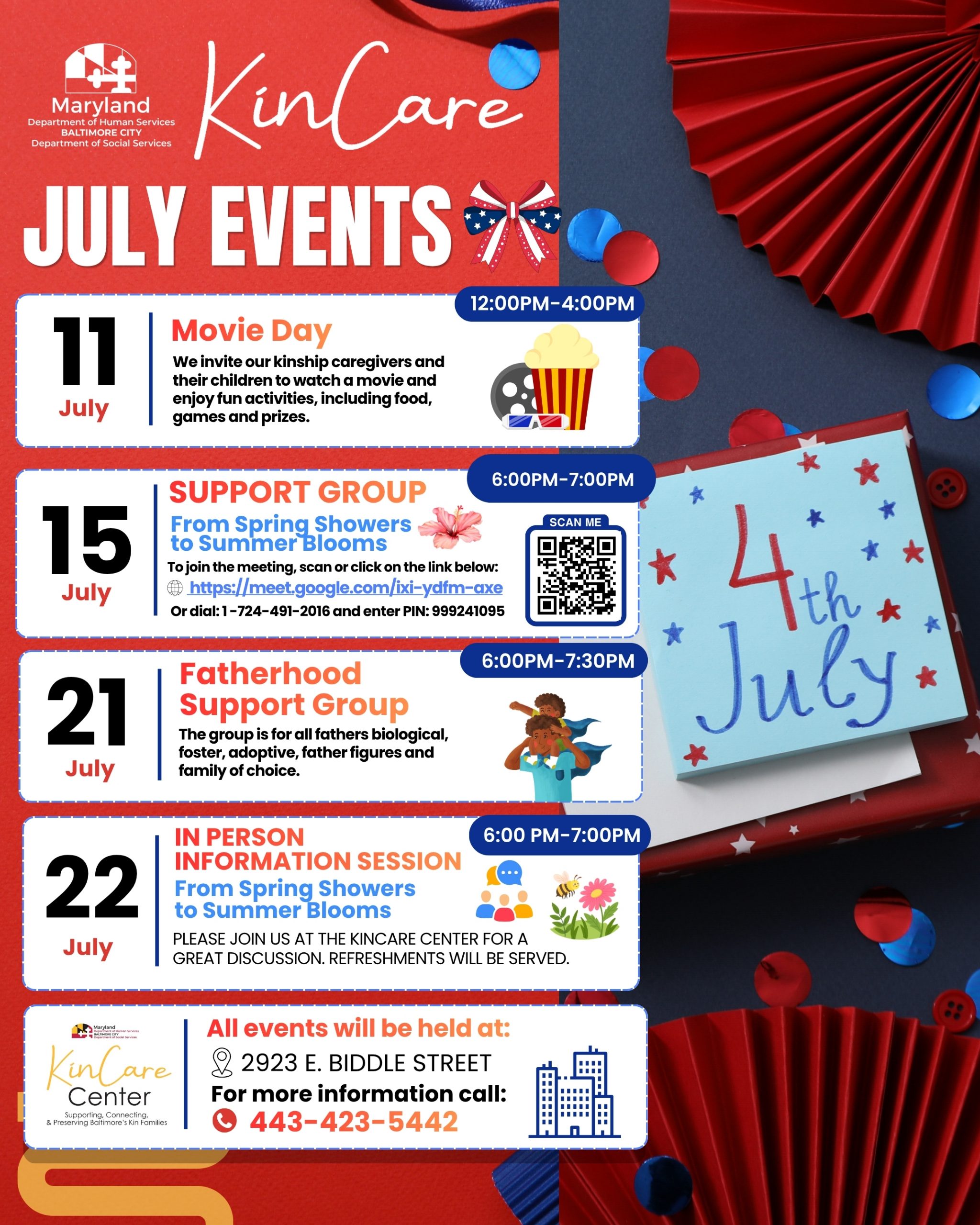 KinCare July Events Flyer